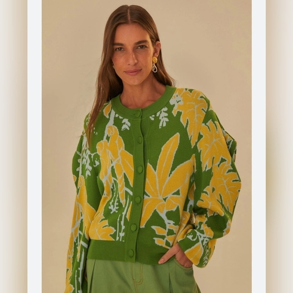 NWT Farm Rio Foliage Sketch Knit Cardigan Size XL, Ret. $195, colorful - Picture 15 of 16